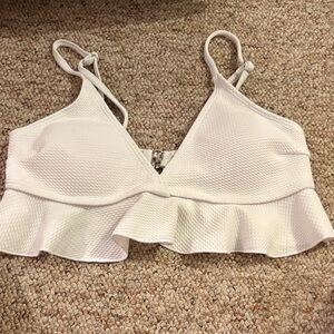 SHEIN White Textured Ruffle Bikini Top